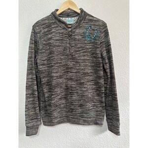 Cowgirl Hardware Brown Knit Quarter Zip Pullover with Turquoise Embroidery S